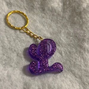 Grape Purple Glitter Initial Keychain - L